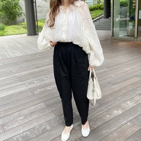 Linen taperd pants(Black)