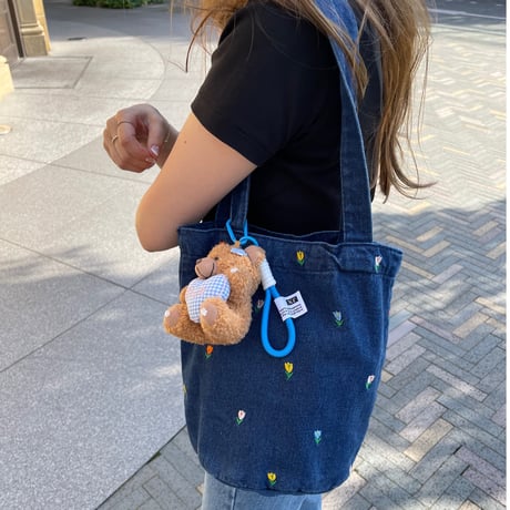Flower denim tote(Dark blue)