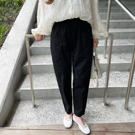 Linen taperd pants(Black)