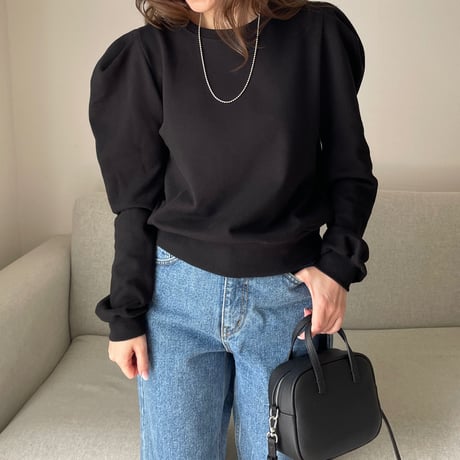 Puff sleeve sweat shirts(Black)
