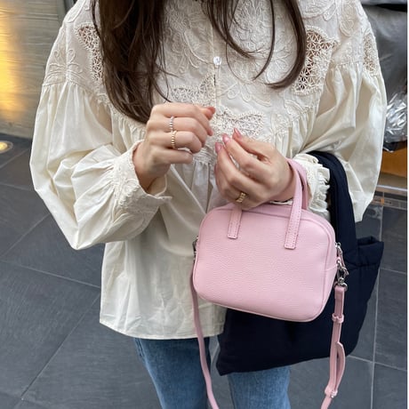 Leather mini square bag(Pink)