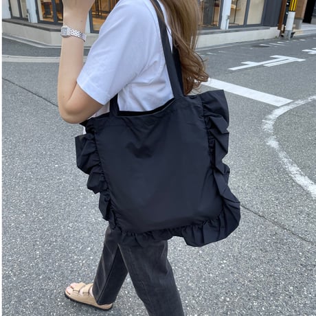 Frill tote bag(Black)