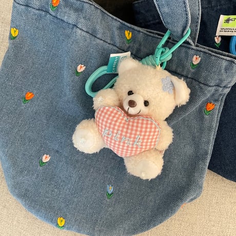 Flower denim tote(Light blue)