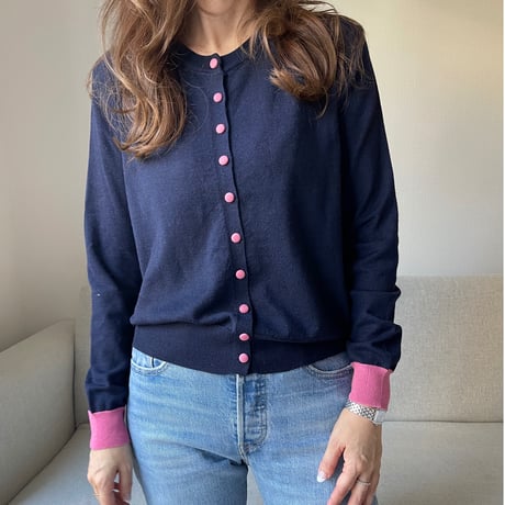 Bicolor cardigan(Navy)