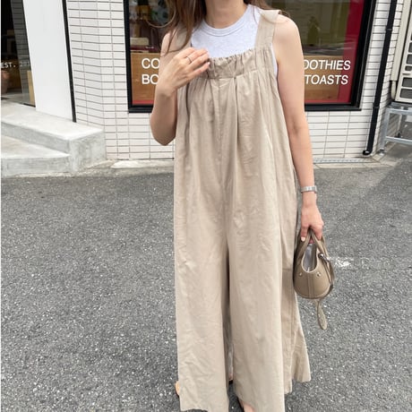 Wide pants cotton salopetto(Beige)