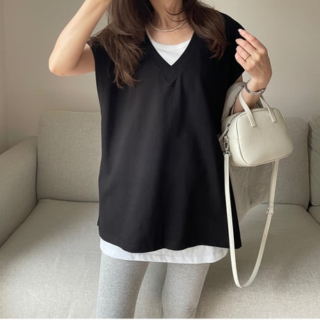 V-neck sweat vest(Black)
