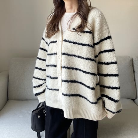 Boa wool boader cardigan(Ivory)
