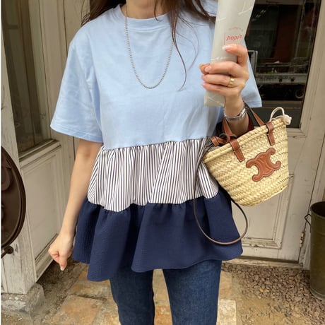 Teard stripe frill tops (Blue)