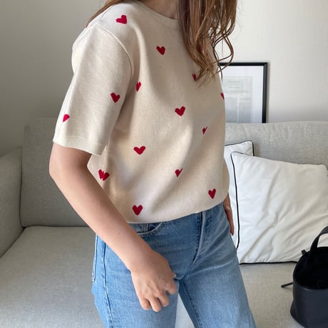 Heart knit (Ivory×red)