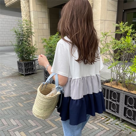 Teard stripe frill tops (White)