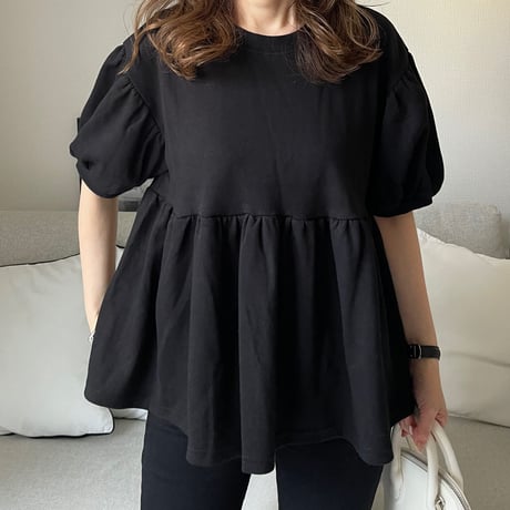 Balloon half sleeve pullover (Black)