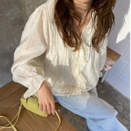Sheer frill blouse(Ivory)