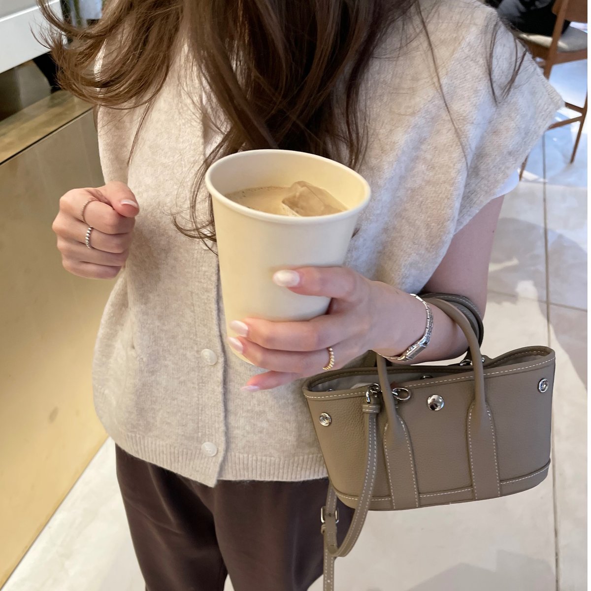 Leather mini tote bag(Greige) | K