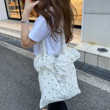 Flower frill tote bag(White)