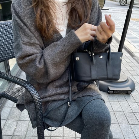 Leather mini tote bag(Black)