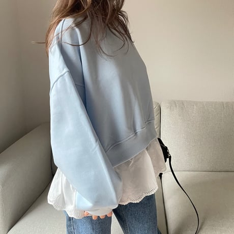 Cotton lace layerd sweat(Blue)