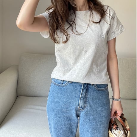 Heart basic t-shirts(Light gray)