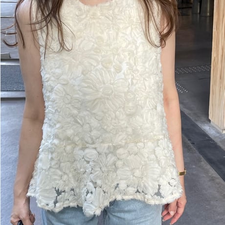 【6月再販】Flower tulle lace tops