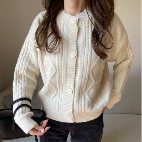 Argyle knit cardigan(Ivory)