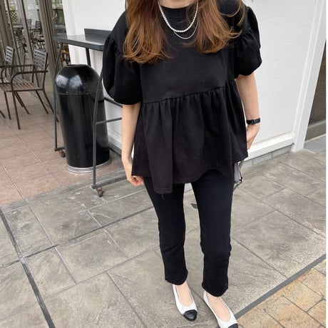 Balloon half sleeve pullover (Black)