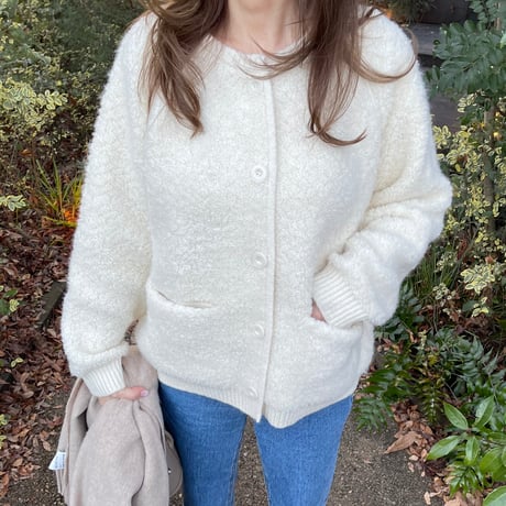 Bouclé knit cardigan (Ivory)