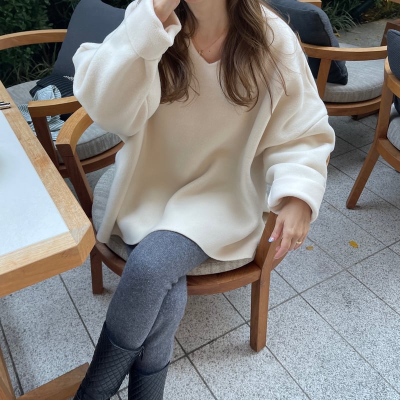 Fleece v-neck pullover(Ivory) | K