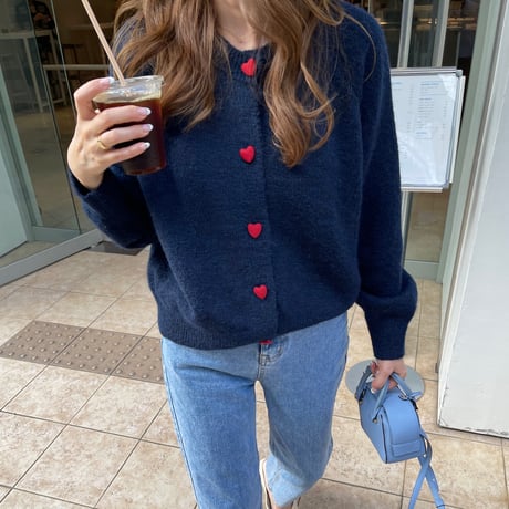 Heart button cardigan(Navy)
