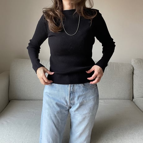 Boat neck rib knit(Black)