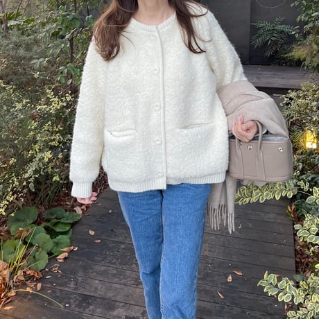 Bouclé knit cardigan (Ivory)