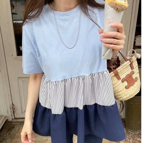Teard stripe frill tops (Blue)