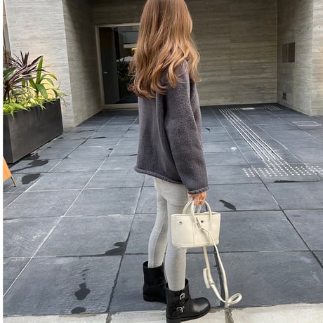 Stand collar volume cardigan(Charcoal gray)