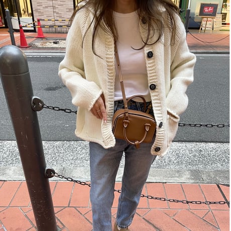 Stand collar volume cardigan(Ivory)