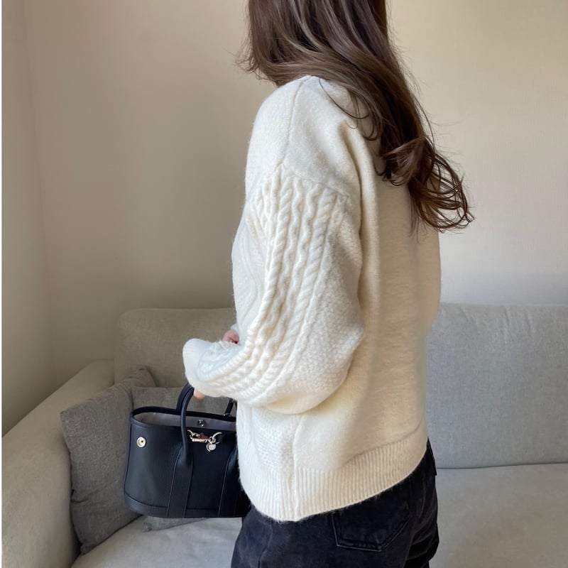 Argyle knit cardigan(Ivory) | K