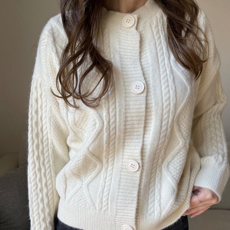 Argyle knit cardigan(Ivory)
