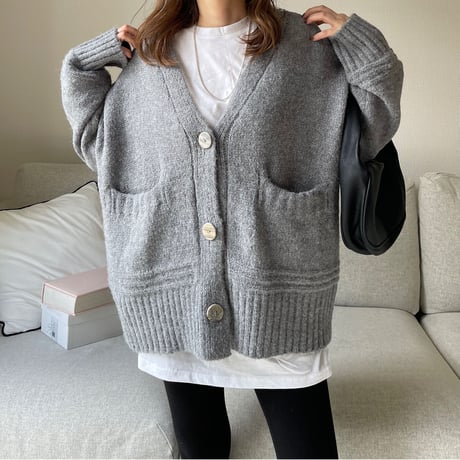 Over size pocket cardigan (Gray)