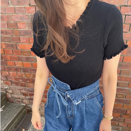 Mellow piping half knit(Black)