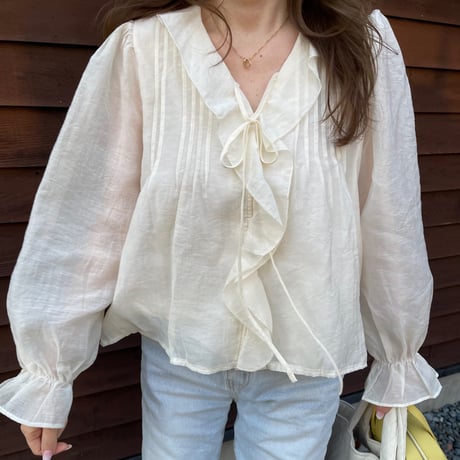 Sheer frill blouse(Ivory)