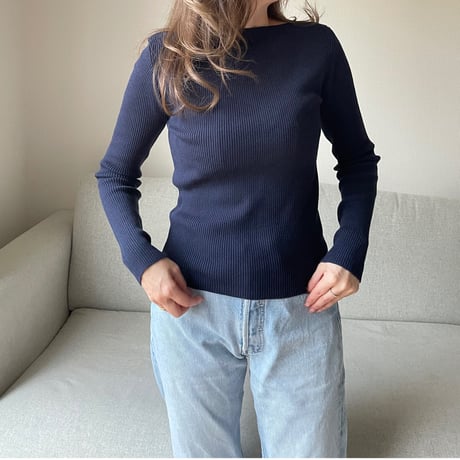 Boat neck rib knit(Navy)