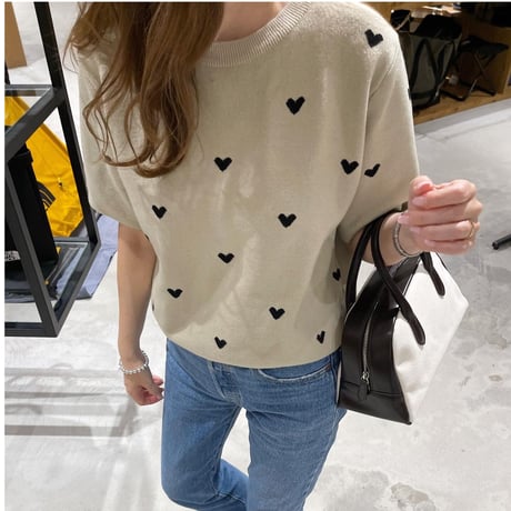 Heart knit (Beige×black)