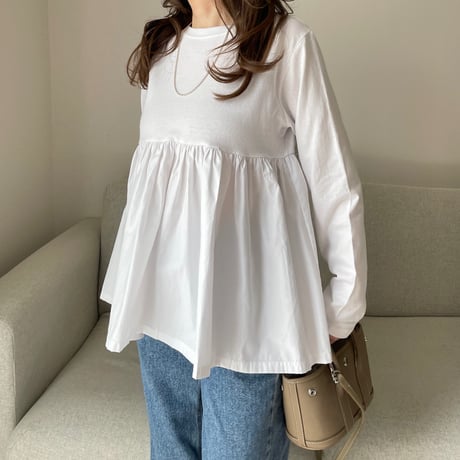 Flare gather tops(White)