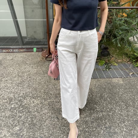 Cotton stretch ankle pants(White)