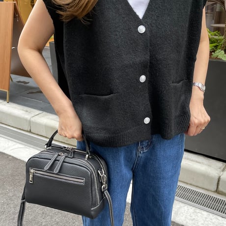 Compact leather bag(Black)
