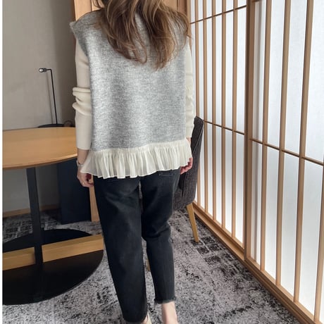 chiffon frill knit vest(Gray)