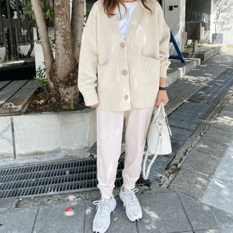 Over size pocket cardigan (Ivory)