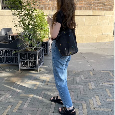 Flower denim tote(Black)