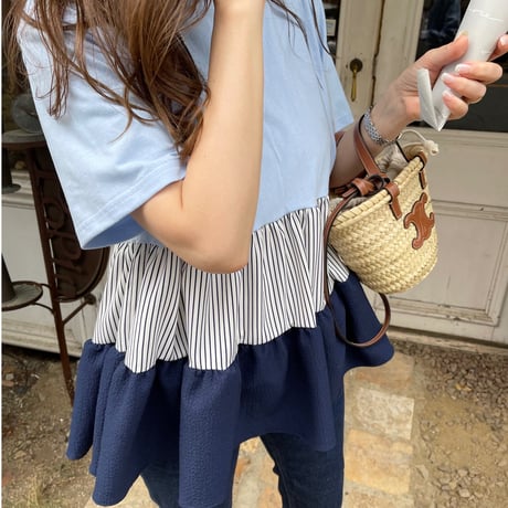 Teard stripe frill tops (Blue)