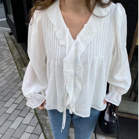 Sheer frill blouse(White)