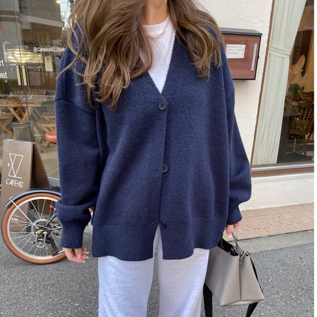 Side slit over cardigan(Navy)