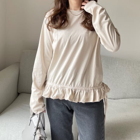 Frill gather cutsew(Beige)