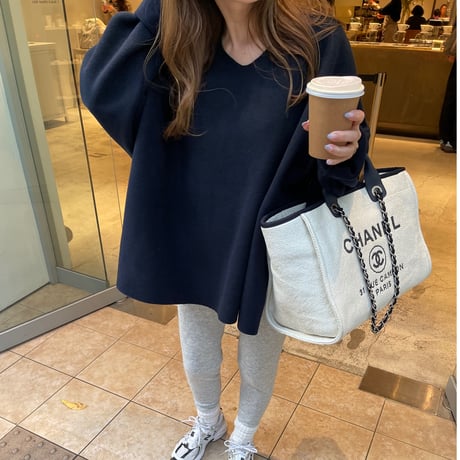 Fleece v-neck pullover(Navy)